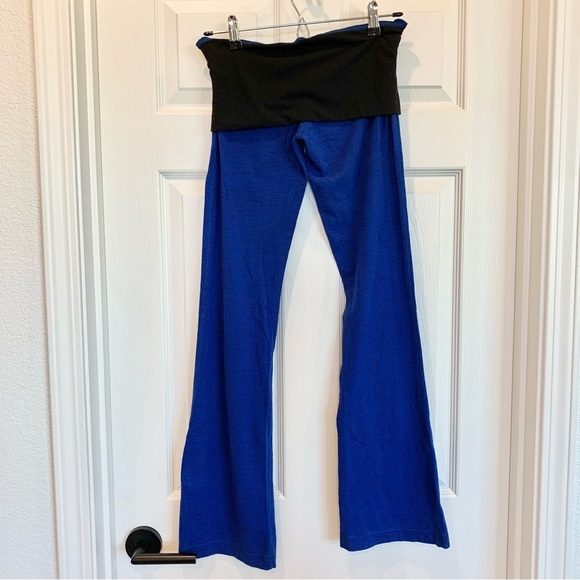 Express Cobalt Blue Black Marled Foldover Wide Waistband Bootcut Yoga Pants - Picture 3 of 6